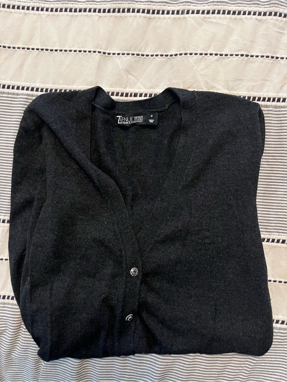 New York & Company Black V-Neck Button Cardigan